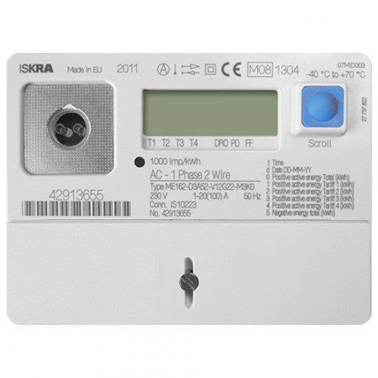 JSG Metering Iskra ME162 Single Phase Economy 7 Dual Tariff Meter 