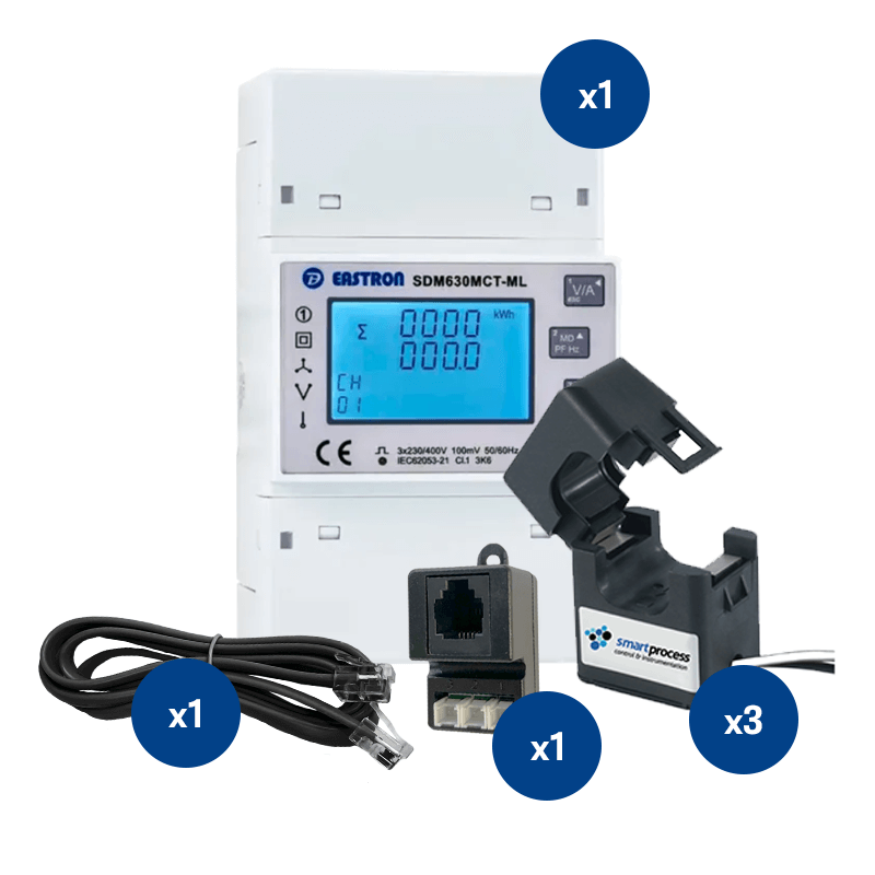 DM630MCT-1L-MID & 3x TA24/TA36 Single Phase Solid Core Current Transformers