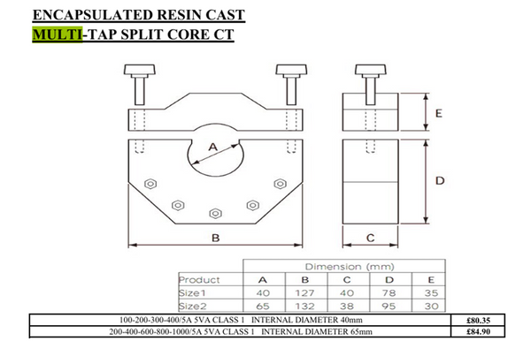 Hobut Encapsulated Multi Ratio Current Transformer- ratios 100/5A - 400/5A