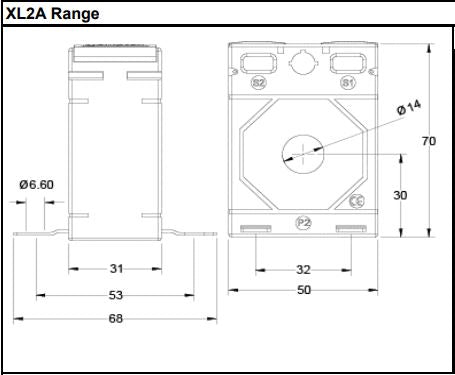 XL2A Single Phase CT Dimensions