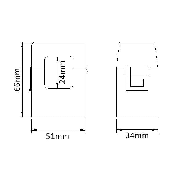 T24 Miniature Split Core Current Transformer 0.333mV Dimensions